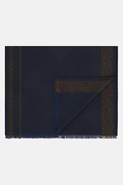 Scarf with Contrasting Stripes in Wool Blend, Navy blue, thumb, 1