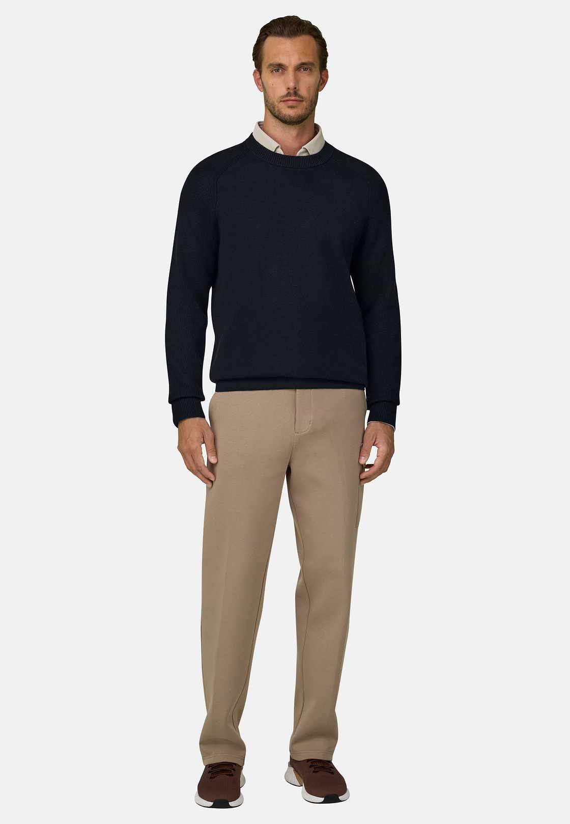 Crew Neck Jumper in Merino Wool Blend WOOLTECH, Black, hi-res, 2