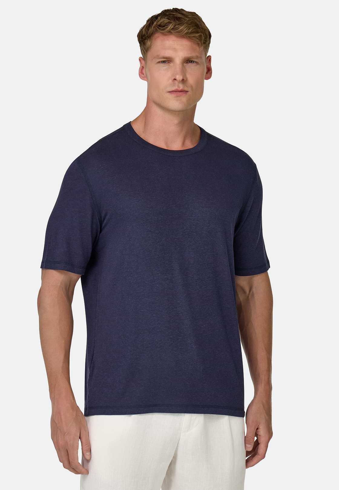 Cotton and Viscose Jersey T-Shirts, Navy blue, hi-res