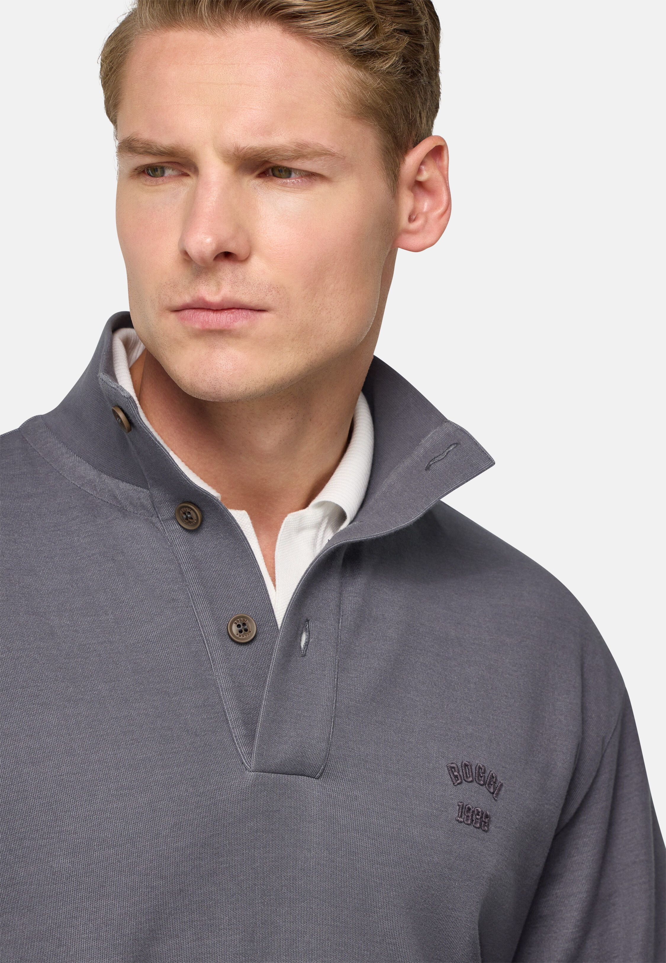 Men's Cotton Blend Mock Polo Neck Sweatshirt | Boggi Milano