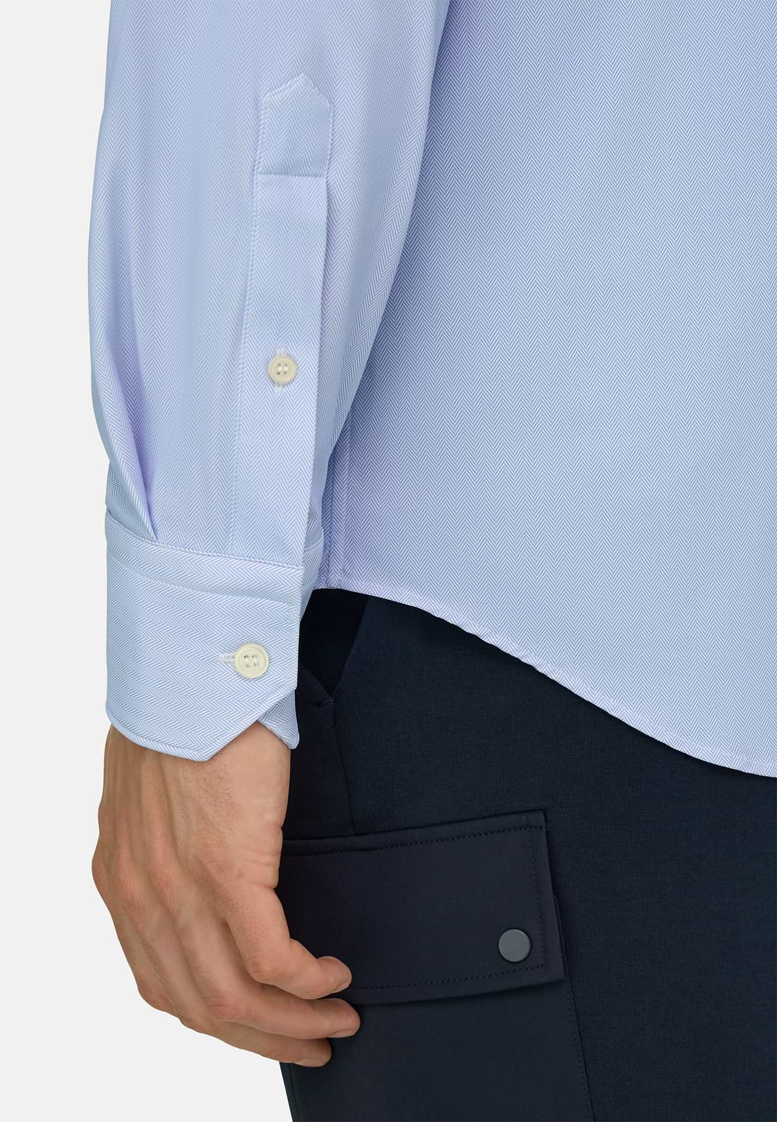 Overhemd Visgraat in Elastisch Nylon Slim Fit B Tech, Light Blue, hi-res, 4