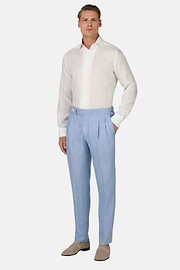 Pantaloni In Puro Lino, Azzurro, hi-res