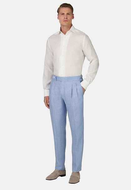 Pure Linen Trousers, Light Blue, hi-res