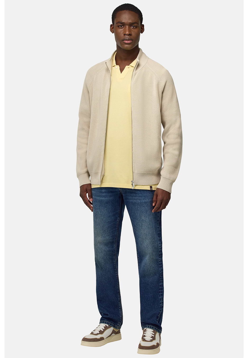 100% Organic Cotton Full-Zip Jumper, Sand, hi-res