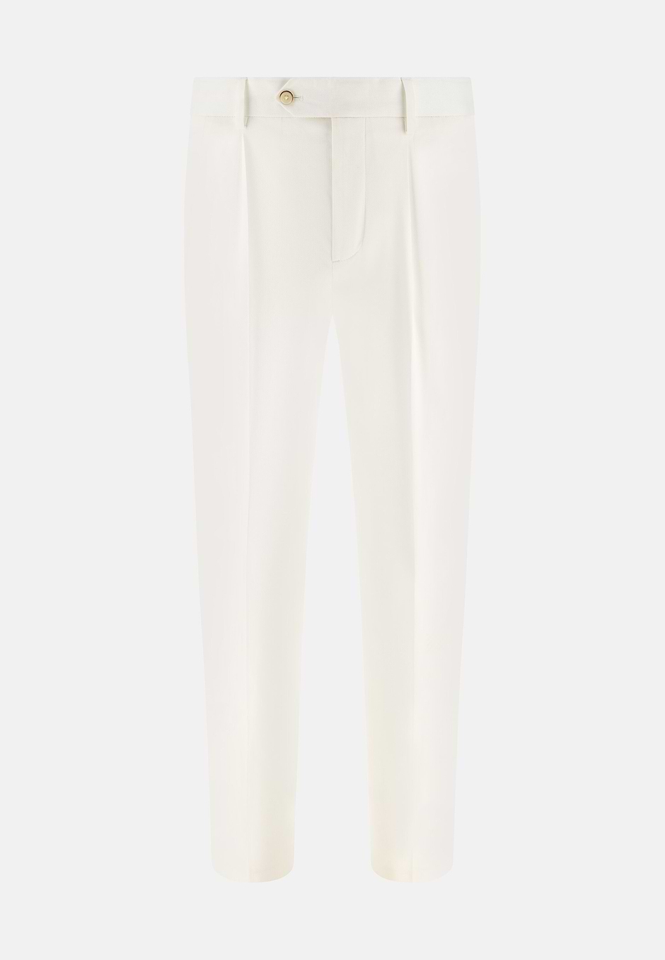 Pantaloni In Cotone Tencel Elasticizzato, Bianco, hi-res