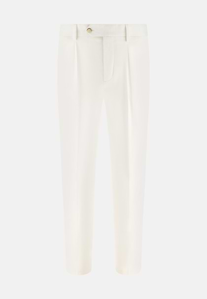 Pantaloni In Cotone Tencel Elasticizzato, Bianco, hi-res
