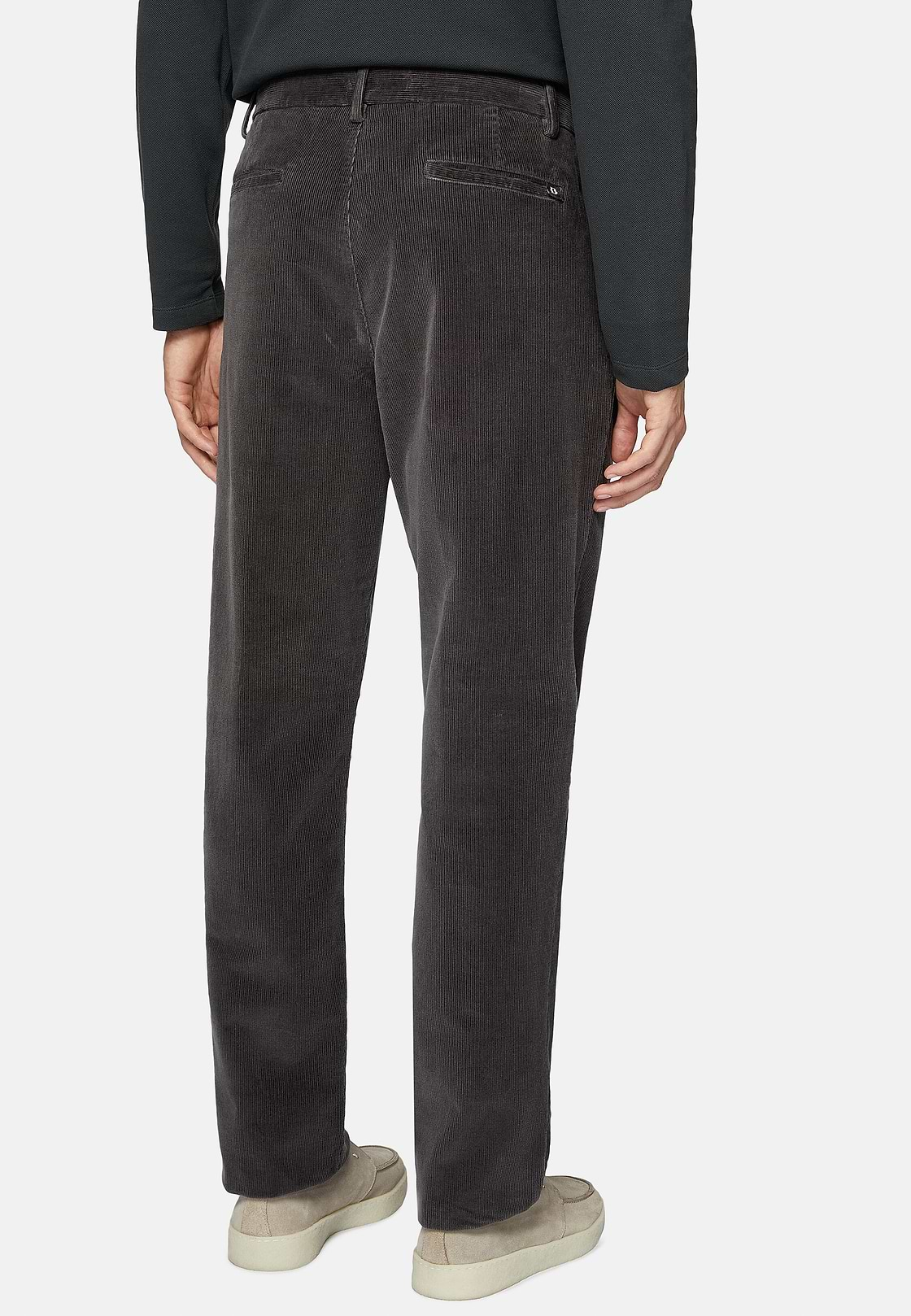 Trousers in Stretch Velvet, Charcoal, hi-res