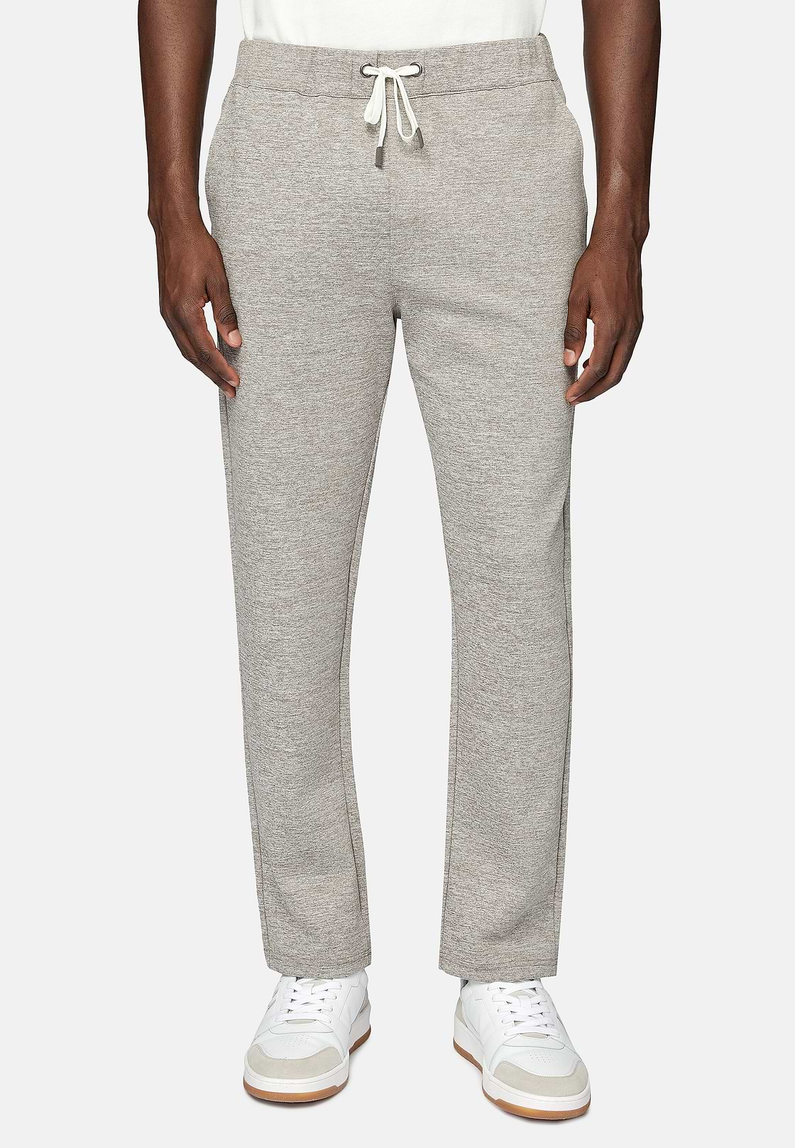 Pantalon en Coton Mélangé Interlock, Taupe, hi-res