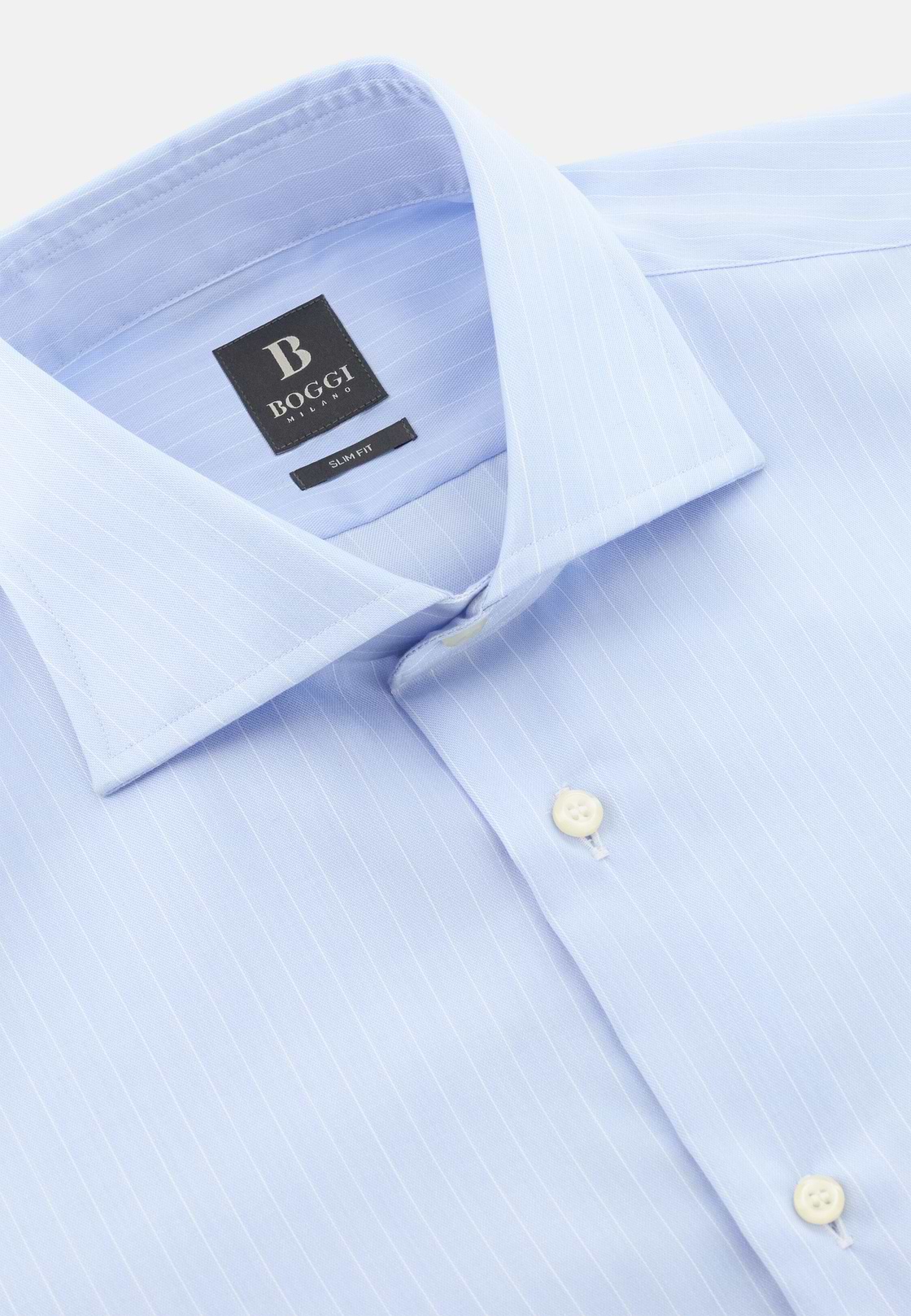 Camicia A Righe In Cotone Slim Fit, Azzurro, hi-res, 5