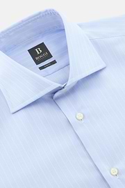 Camicia A Righe In Cotone Slim Fit, Azzurro, thumb, 5