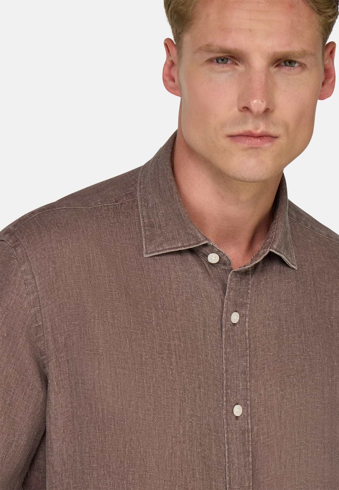 Camicia In Lino Regular Fit, Taupe, hi-res