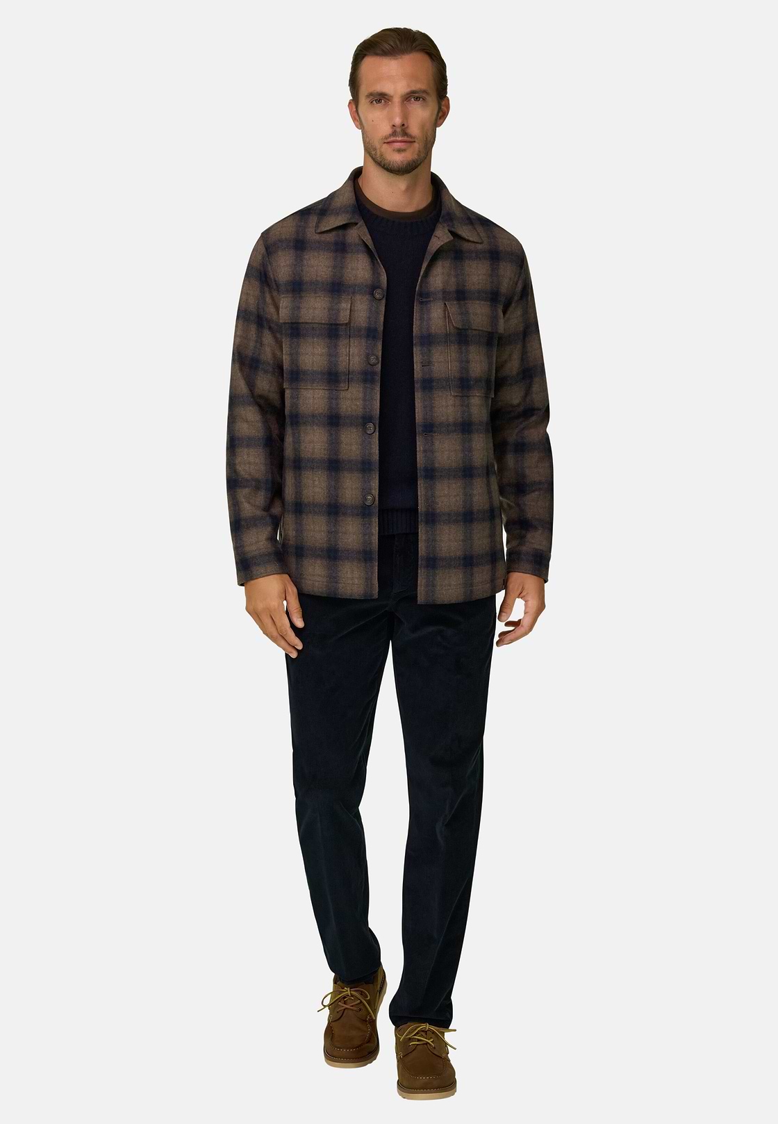 Hemdjacke mit Muster aus Wolle, Braun, hi-res, 2