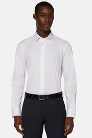 Camisa Blanca De Algodón Elástico Corte Slim, Blanco, hi-res