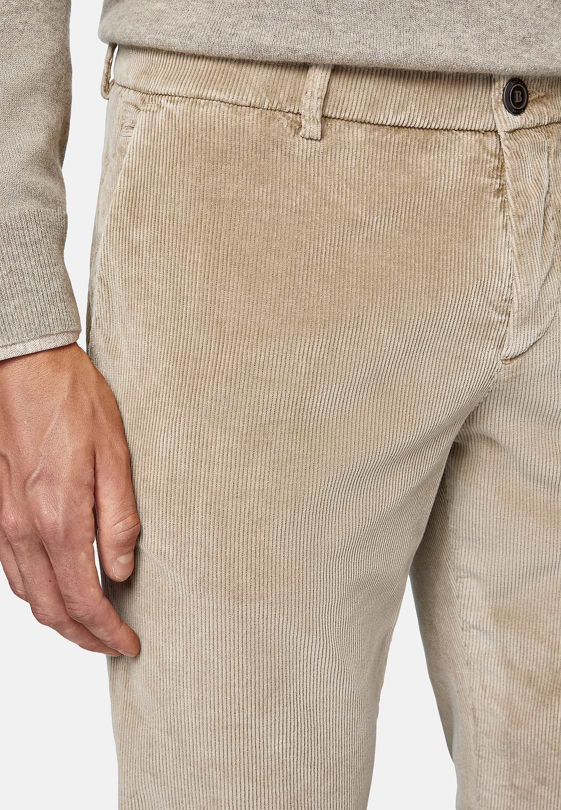 Trousers in Stretch Velvet, Beige, hi-res