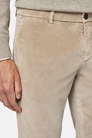 Trousers in Stretch Velvet, Beige, hi-res