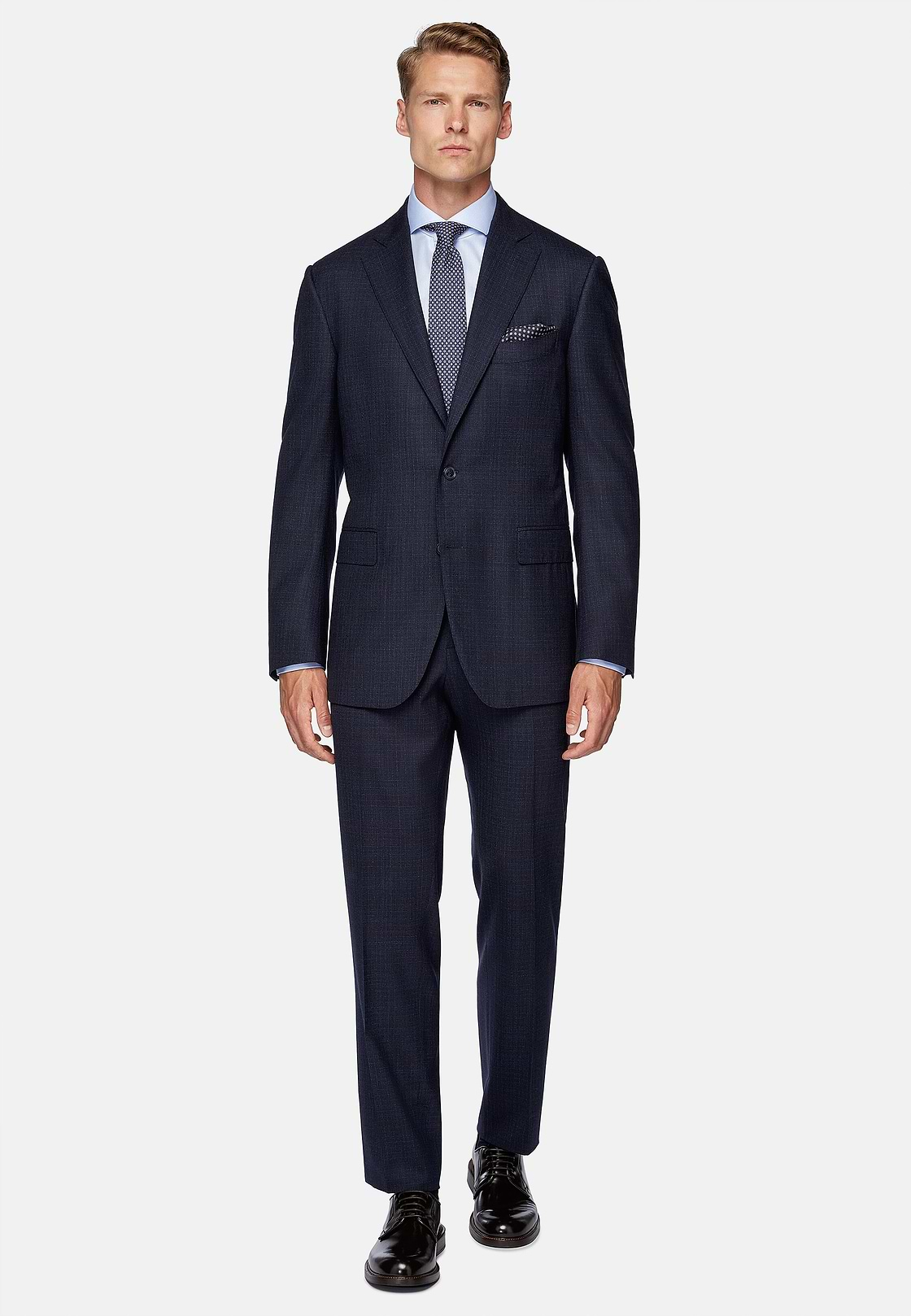 Navy Blue Micro Patterned Suit In Stretch Wool, Navy blue, hi-res