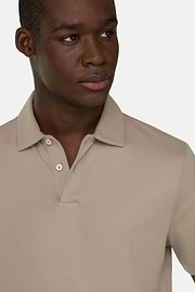 Pima Interlock Button Polo, Taupe, thumb, 4