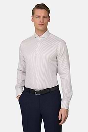 Camicia A Righe In Cotone Slim Fit, Marrone, thumb, 1