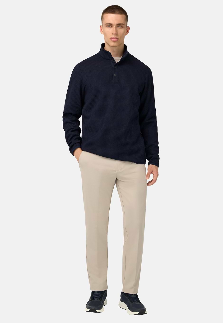 Mock Polo Neck Sweatshirt, Navy blue, hi-res