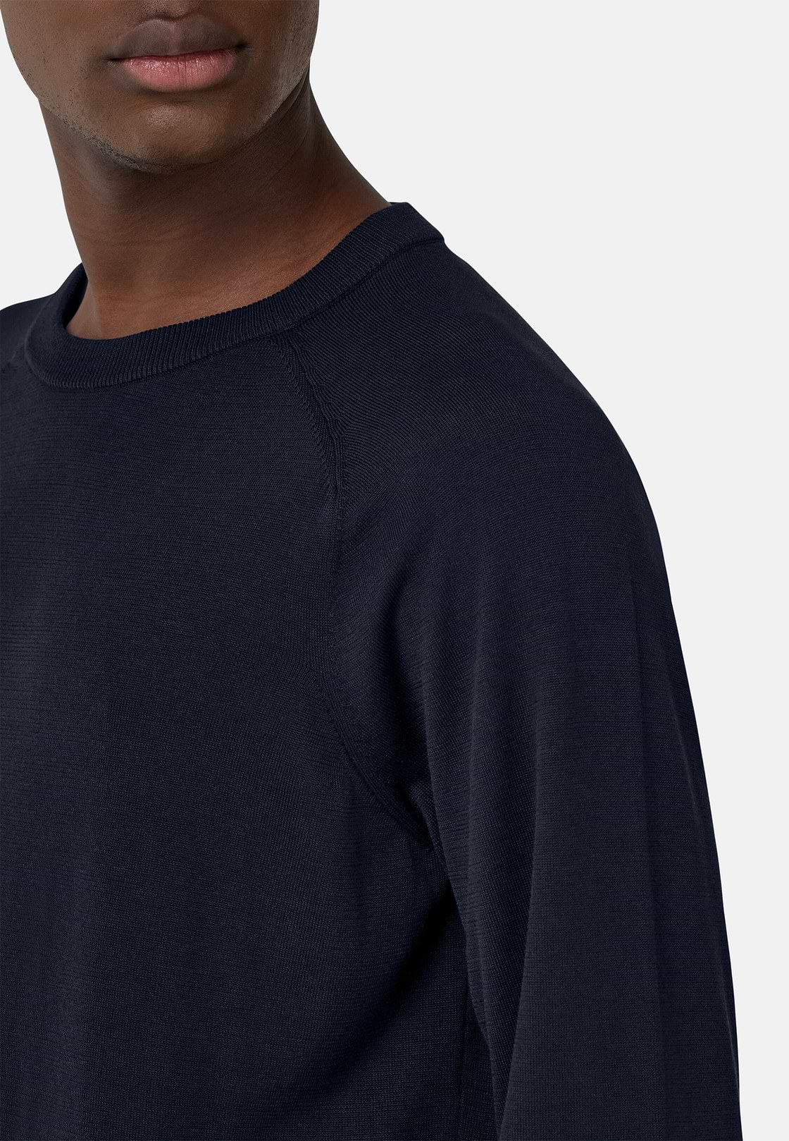 Cotton and Silk Crew Neck Jumper, Navy blue, hi-res