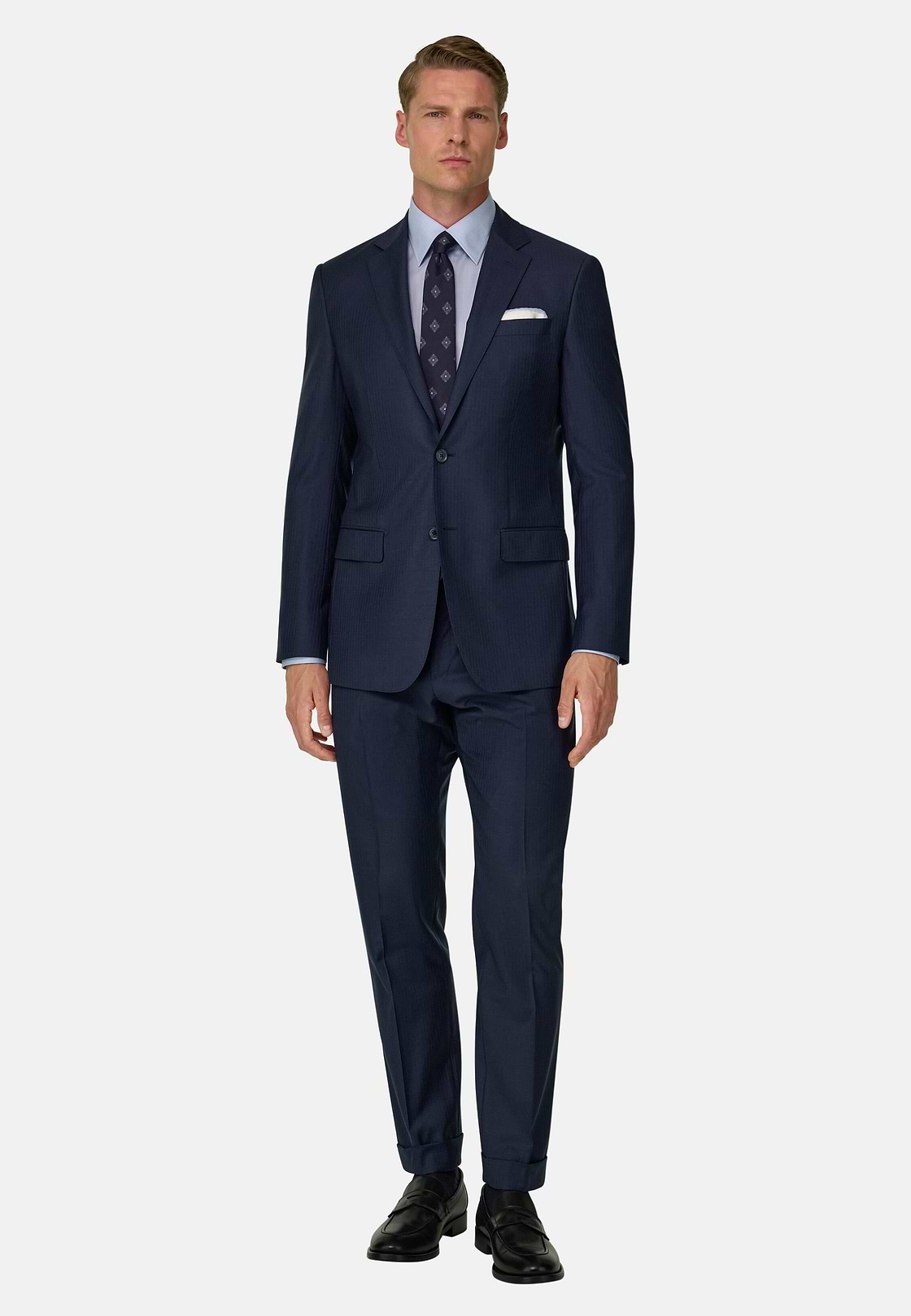 Suit in Stretch Wool Pinstripe, Navy blue, hi-res, 2