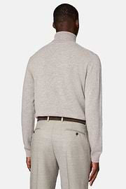 Taupe Polo Neck Jumper in Cashmere, Taupe, hi-res