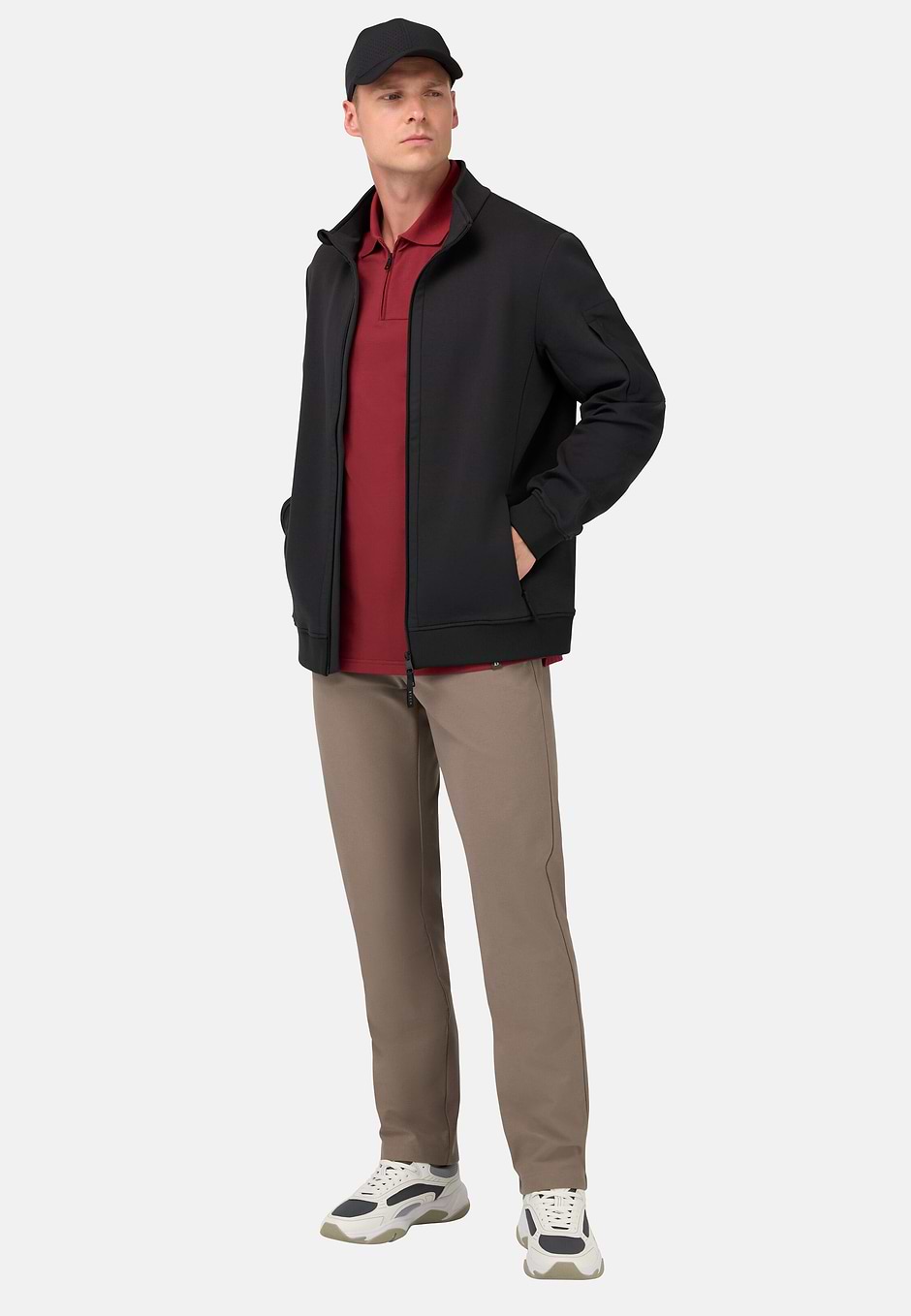 Full-Zip Sweatshirt in Cotton Blend Scuba, Black, hi-res