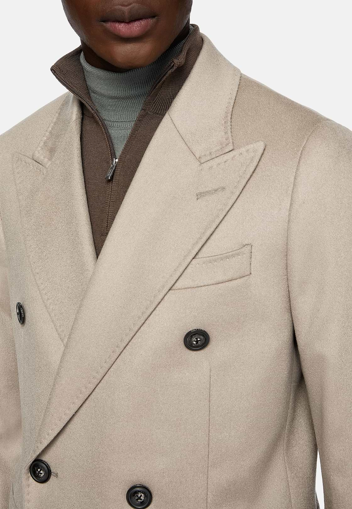 Double-Breasted Coat in Pure Cashmere., Beige, hi-res