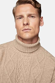 Sand Mixed Knit Polo Neck Jumper In Merino Wool, Sand, hi-res