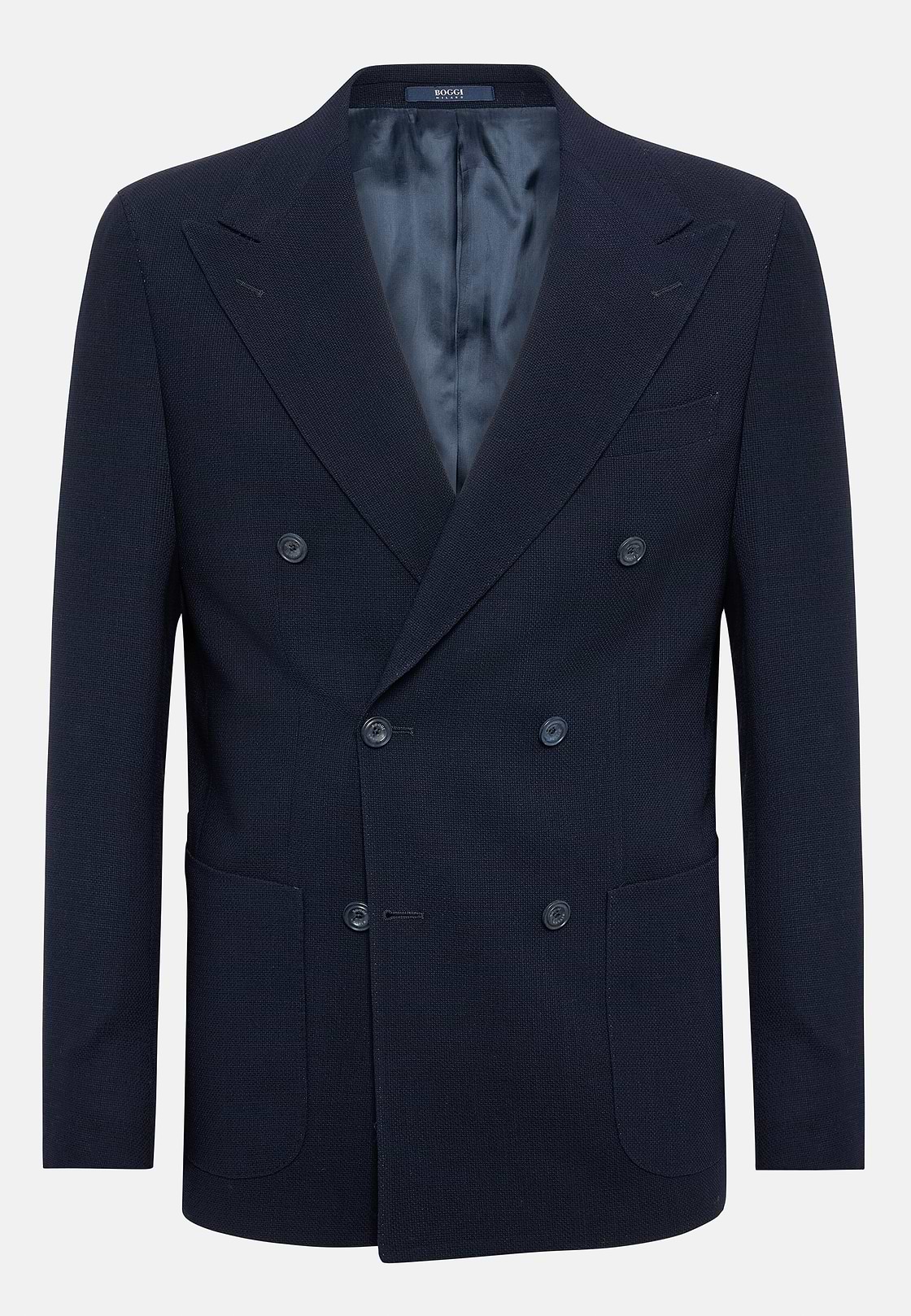 Giacca In Pura Lana Crepe, Navy, hi-res