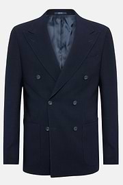 Giacca In Pura Lana Crepe, Navy, hi-res