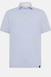 Cotton/Linen Piqué Polo Shirt, Light Blue, hi-res