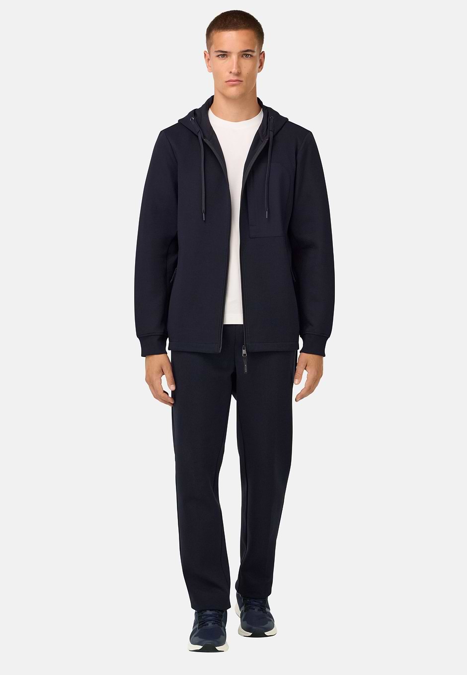 Cotton Blend Scuba Hoodie, Navy blue, hi-res
