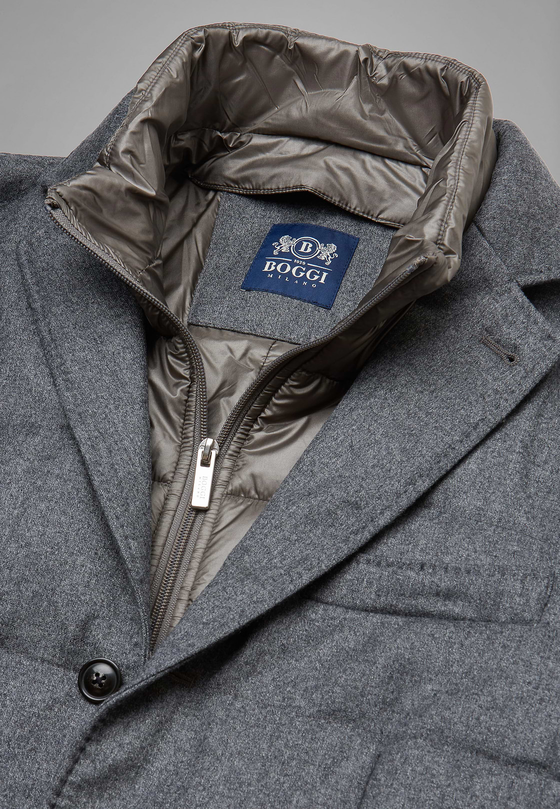 Flannel Quilted Jacket With Bib, Grey, hi-res, 6