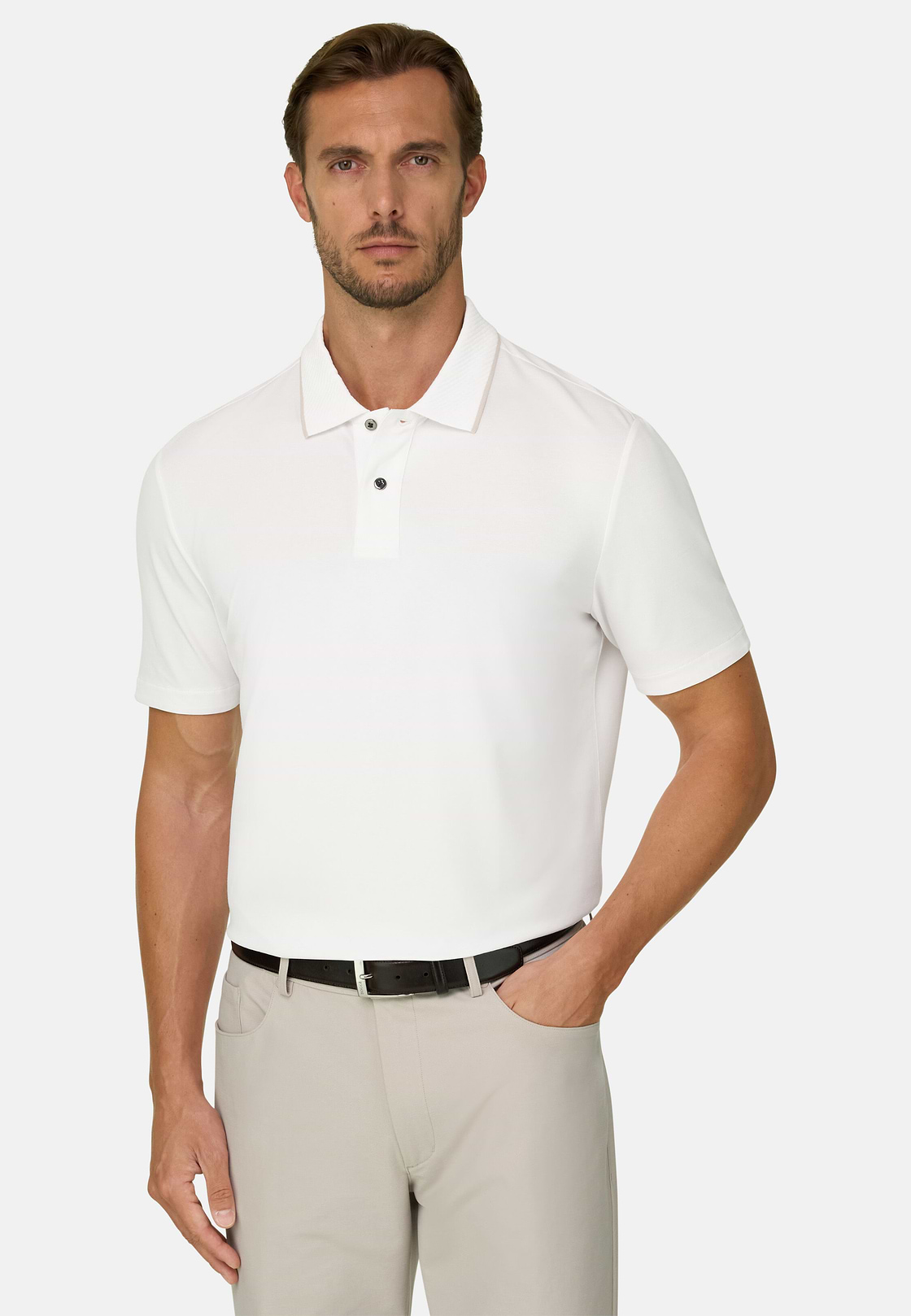 Polo aus Stretchgewebe Piqué Mischgewebe Cool Jade, Weiß, hi-res, 1