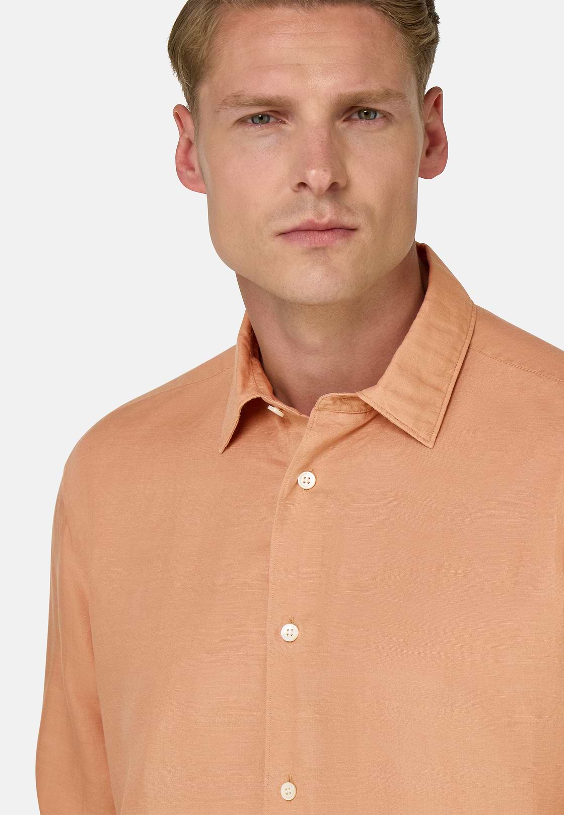 Camicia In Tencel Lino Regular Fit, Arancione, hi-res, 4