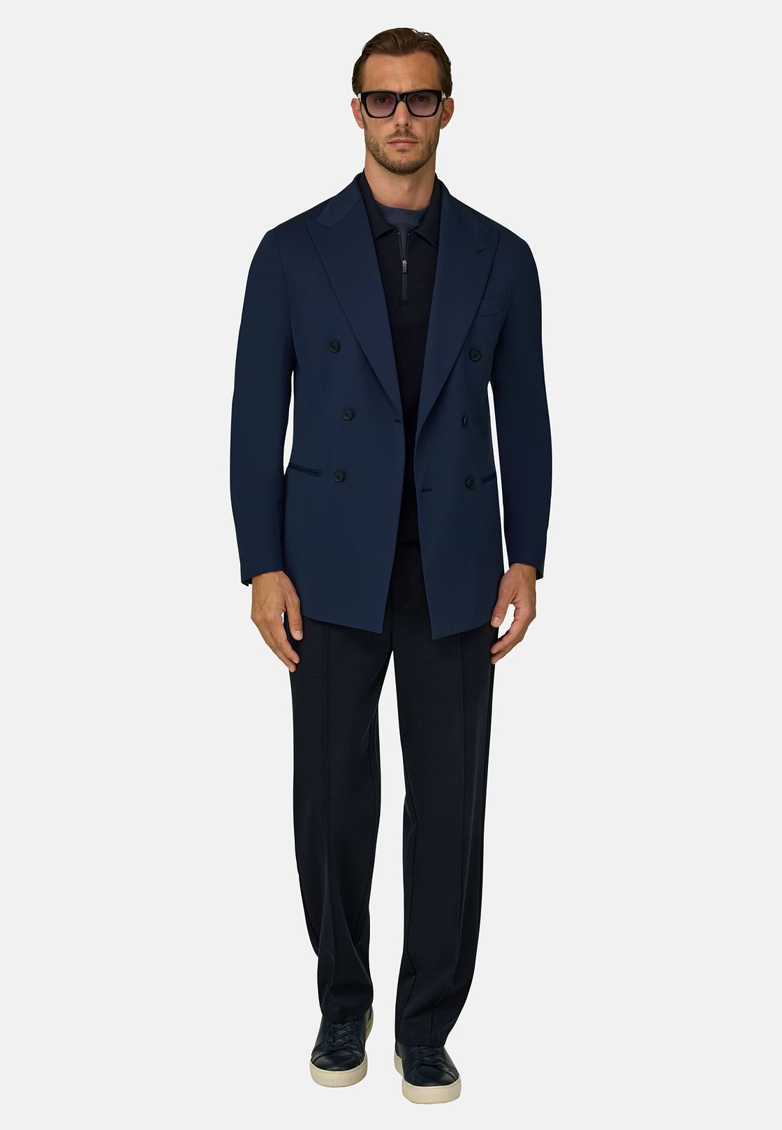 Blazer Double-Breasted Structured Stretch Nylon B Tech, Navy blue, hi-res, 2