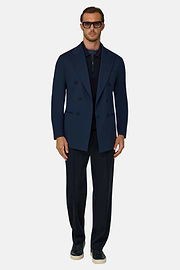 Blazer Double-Breasted Structured Stretch Nylon B Tech, Navy blue, thumb, 2