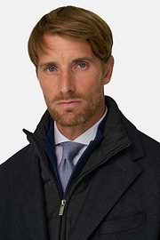 Coat in Wool with Bib, Navy blue, thumb, 3