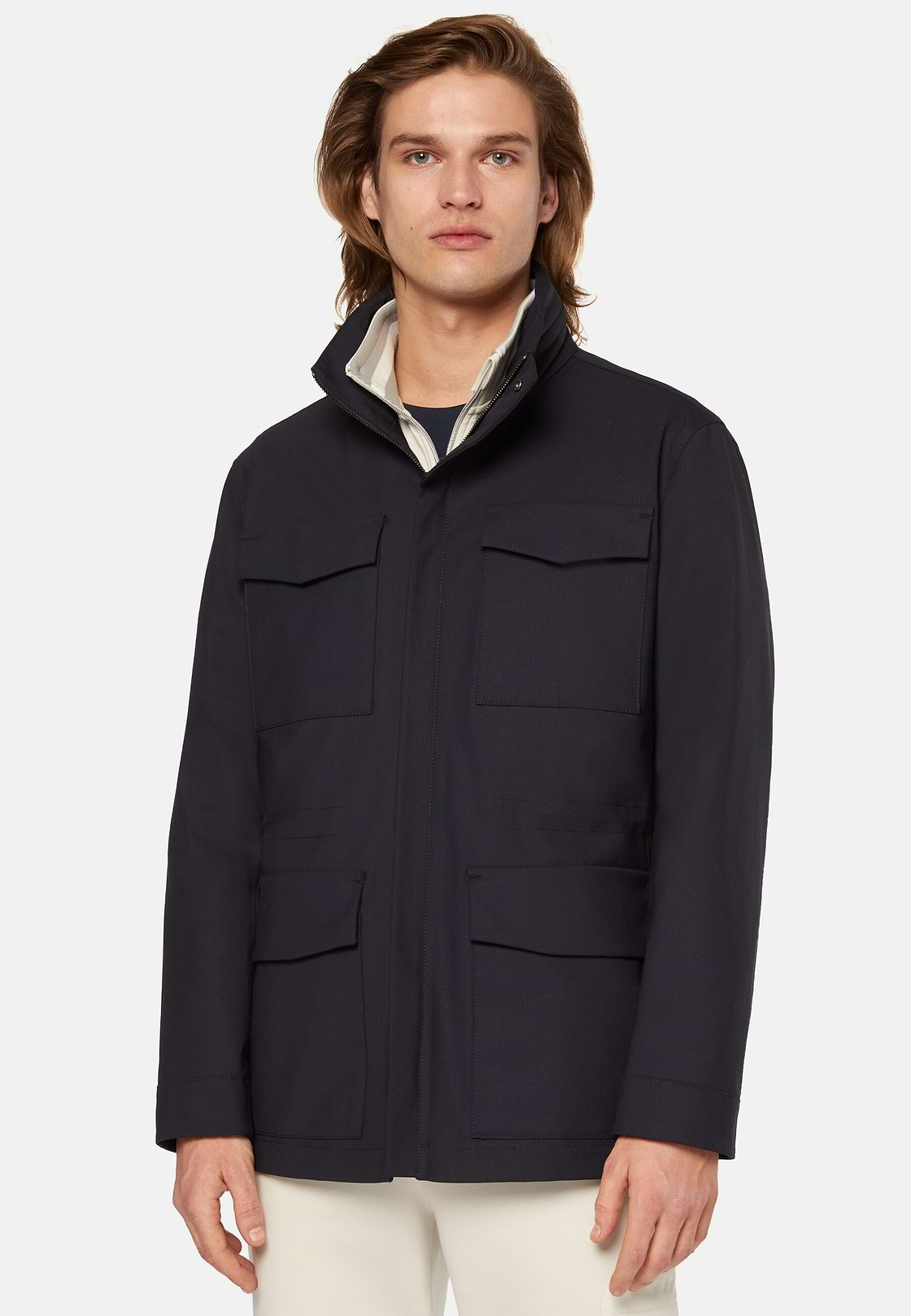 Field Jacket In Technical Wool, Navy blue, hi-res