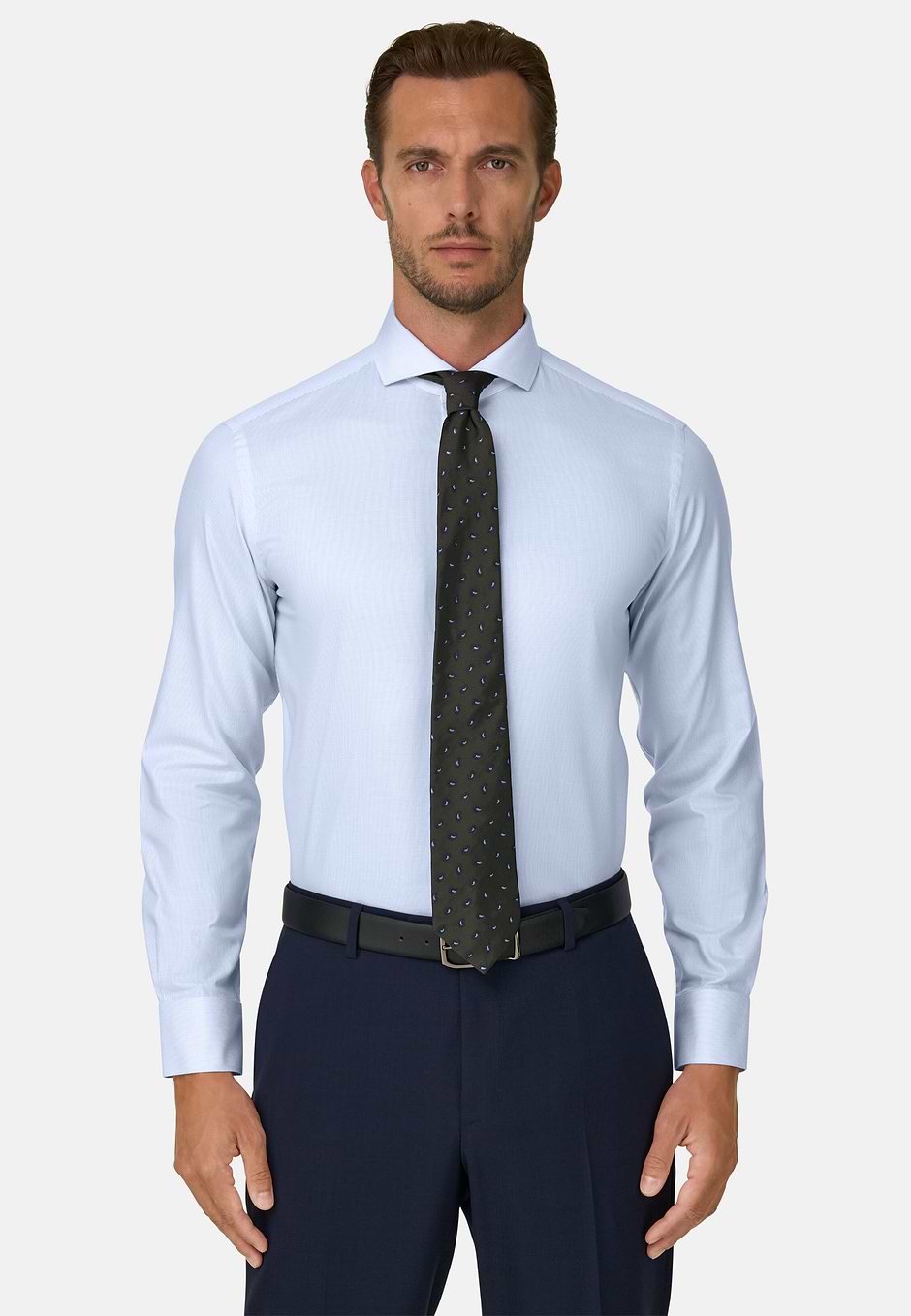 Overhemd Gestreept in Katoen Dobby Slim Fit, Light Blue, hi-res