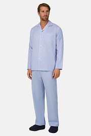 Pajama Pinstripe Cotton Silk, Medium Blue, thumb, 2