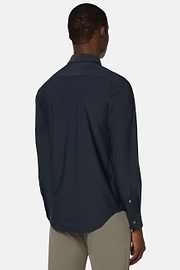 Chemise Bleu Marine En Nylon Stretch Slim Fit, bleu marine, hi-res