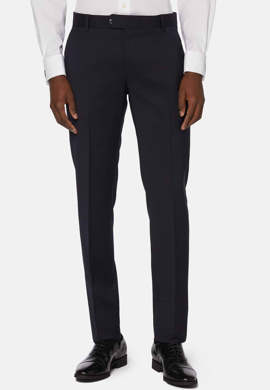 Pants in Stretch Knitted Wool, Navy blue, hi-res