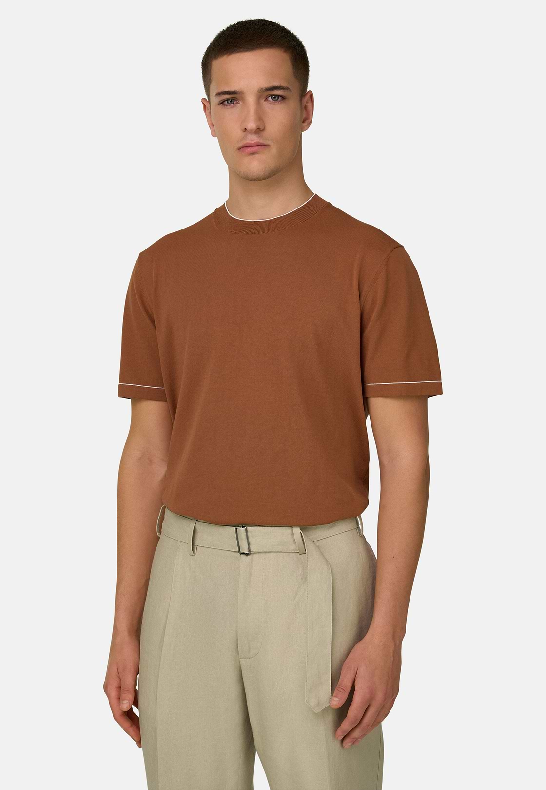 Strick-T-Shirt Aus Baumwollkrepp, Rosso, hi-res, 3