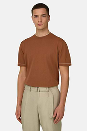 Strick-T-Shirt Aus Baumwollkrepp, Rosso, thumb, 3