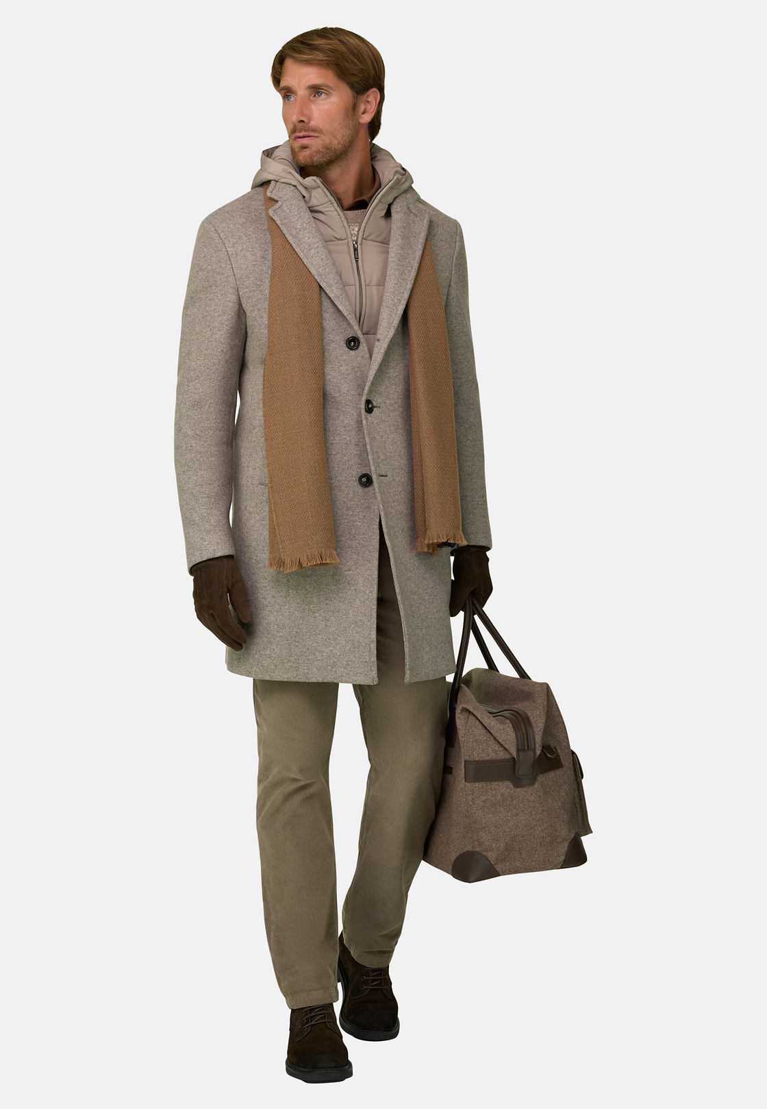 Coat in Wool Blend B Jersey, Taupe, hi-res, 2