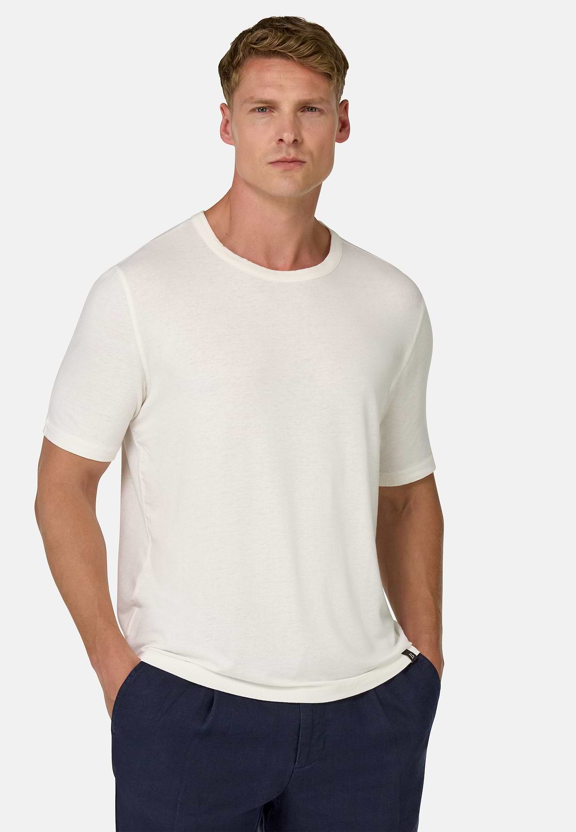 Cotton and Viscose Jersey T-Shirts, White, hi-res