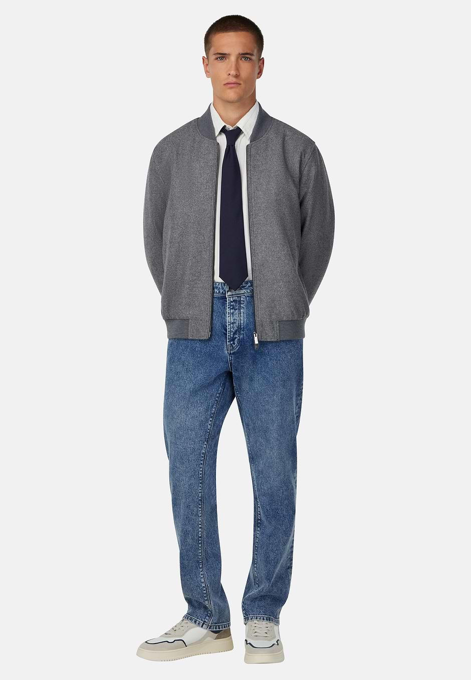 Wool Bomber Jacket, Grey, hi-res