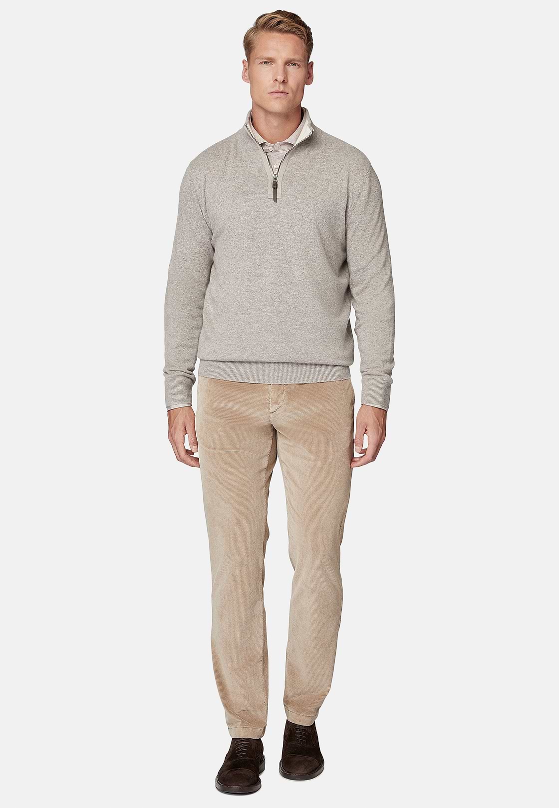 Taupe Cashmere Half Zip Jumper, Taupe, hi-res